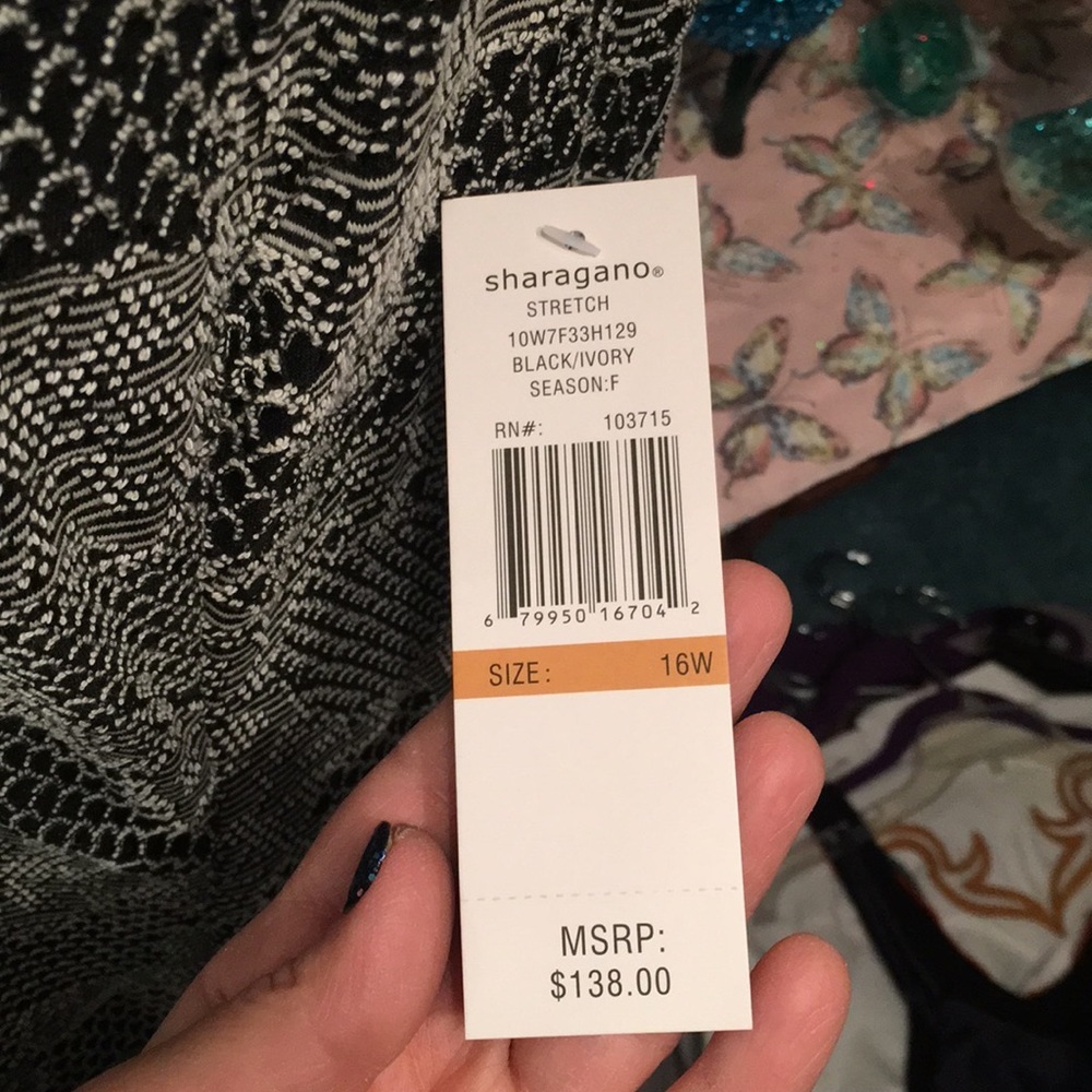 New Sharagano Black Ivory A-Line Dress New Plus Size 16W Mock Neck Keyhole Party - Picture 3 of 5